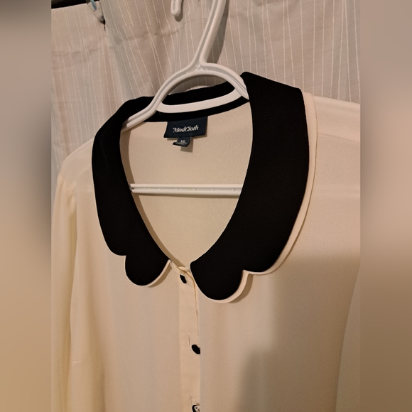ModCloth Double Peterpan Collar Long Sleeve Button Down Blouse wz XL - Picture 4 of 4